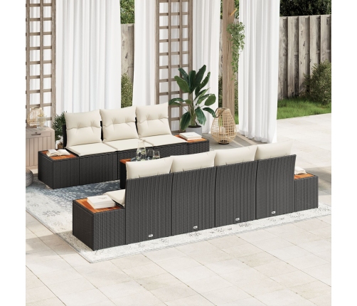 Conjunto de Sofás de Jardín de 8 Piezas con Cojines Negro Rattan