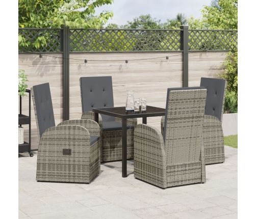Set de Comedor de Jardín de 5 Piezas  con Cojines Ratán Poliéster Gris
