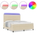 Cama con somier, colchón y luz LED color crema 180x200 cm tela