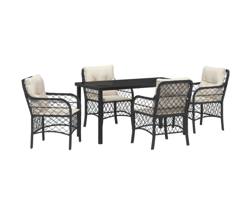 Set de Comedor de Jardín  de 5 Piezas con Cojines Negros de Poliratán
