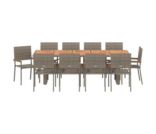Conjunto de Comedor de Jardín de 11 Piezas  Gris de Poliratán