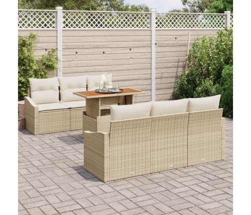 Juego de Comedor de Jardín de 7 Piezas con Cojines de Ratán Poliéster Beige y Acacia