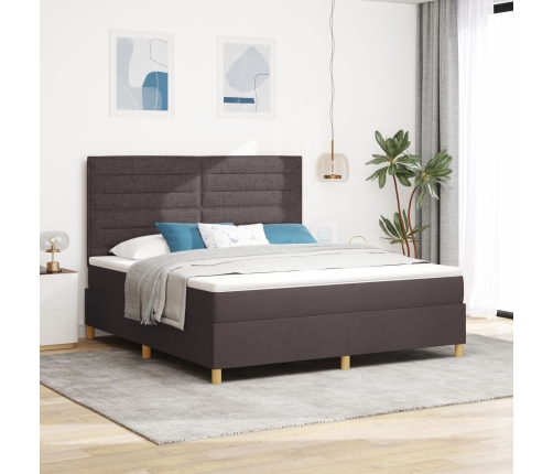 Cama con Somier  con Colchón Marrón Oscuro Super Rey Tela