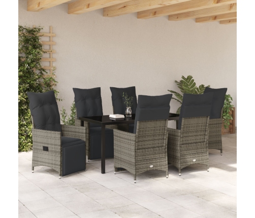 Set de Comedor de Jardín de 7 Piezas con Cojines Gris Polirratán