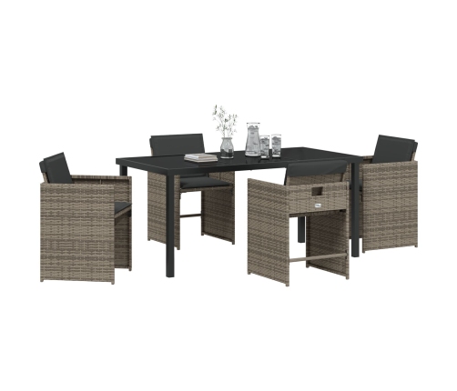 Set de Comedor de Jardín  de 5 Piezas con Cojines Gris Ratán Poliéster