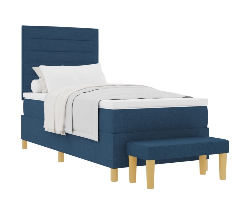 Cama Box Spring con Colchón y Banco Azul 90x200 cm Tela
