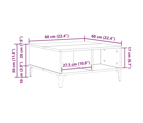 mesa de café  de madera antigua 60x60x30 cm de madera de ingeniería