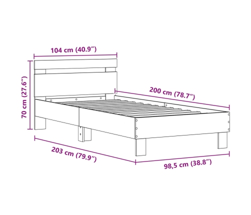Estructura de cama  con luces LED Roble Negro 100x200 cm Madera de ingeniería