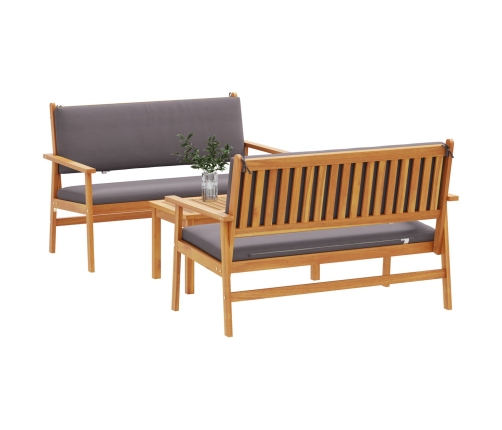 Set de Sofá de Jardín de 3 Piezas con Cojines de Madera Maciza de Acacia