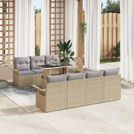 Conjunto de Sofá de Jardín de 8 Piezas con Cojines Beige de Poli Ratán