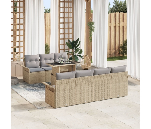 Conjunto de Sofá de Jardín de 8 Piezas con Cojines Beige de Poli Ratán