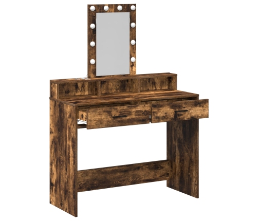 Mesa de tocador  con luces LED Roble ahumado 100x41x140 cm