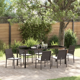 Juego de Comedor de Jardín de 7 Piezas con Cojines de Ratán Sintético Marrón