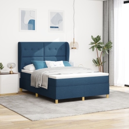 Cama Box Spring  con Colchón - Azul, 160x200 cm, Tela
