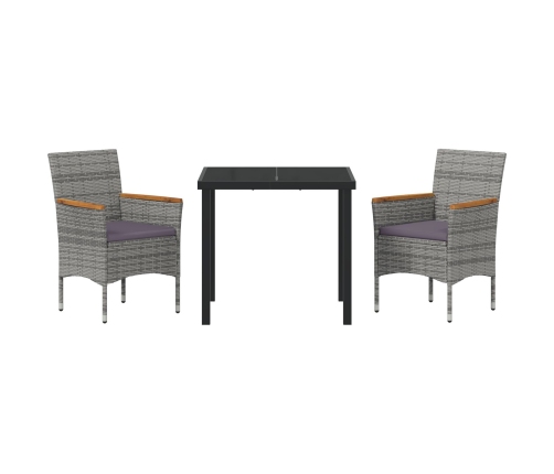 Juego de Comedor de Jardín  3 Piezas Rattan de Poliéster Gris