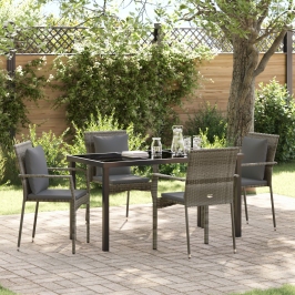 Juego de Comedor de Jardín  de 5 piezas con cojines Gris Poliratán