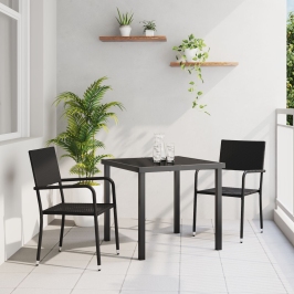 Set de comedor de jardín  de 3 piezas de ratán polimérico negro