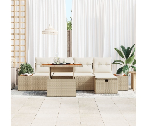 Set de Sofás de Jardín de 6 Piezas con Cojines Beige Ratán Sintético