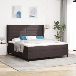 Cama Box Spring con Colchón  Marrón Oscuro 180x200 cm Tela