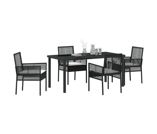 Juego de Comedor de 5 Piezas con Cojines Poliratán Negro