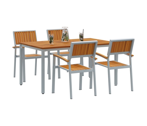 Juego de Comedor de Jardín Juego de 5 Gris, Madera Natural Metal