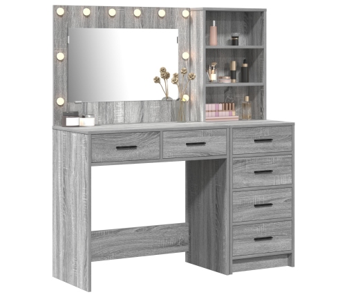 Juego de Mesa de Tocador de 2 Piezas con LED de Madera Elaborada Gris Sonoma