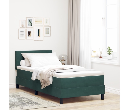 Cama Box Spring con Colchón  Verde Oscuro 90x200 cm Terciopelo