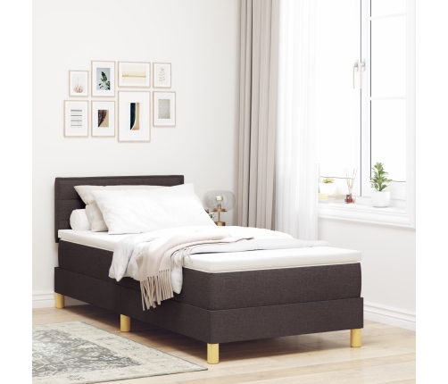 Cama con somier  con colchón marrón oscuro 100x200 cm Tela