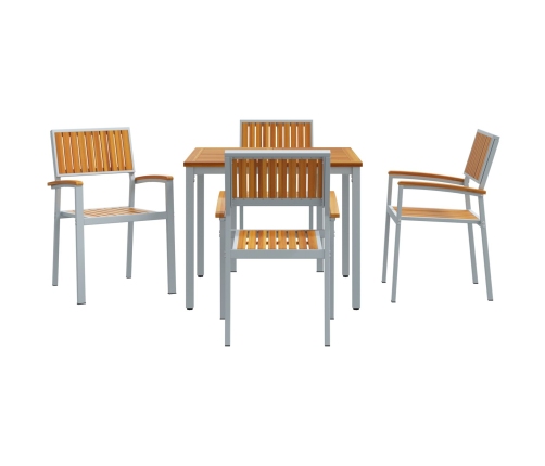 Juego de Comedor de Jardín de 5 Piezas de Madera Sólida de Acacia y Metal