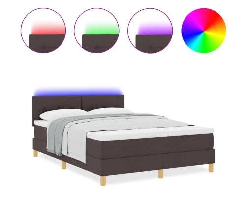 Cama con canapé y colchón LED marrón oscura 140x190 cm tela