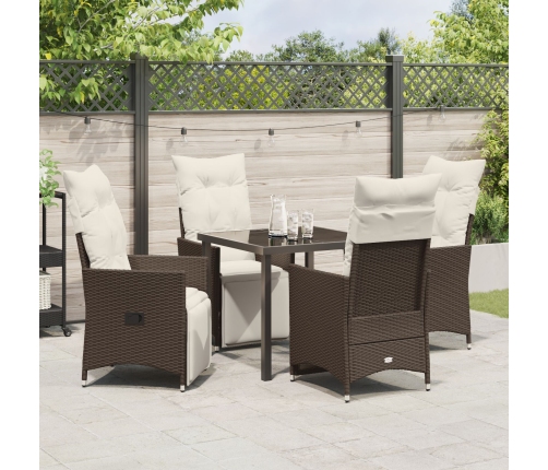 Set de Comedor de Jardín de 5 Piezas de  con Cojines Marrón Poliratán
