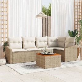 Set de sofá de jardín  de 6 piezas con cojines Beige Ratán PE Acacia