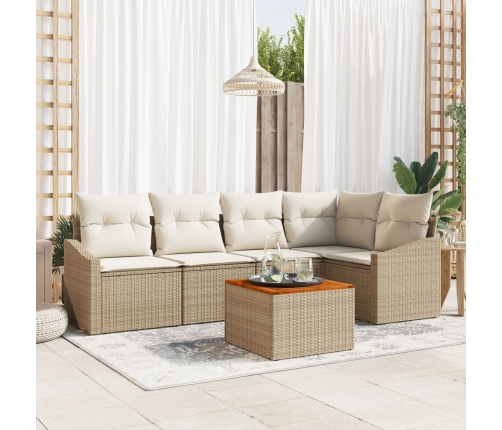 Set de sofá de jardín  de 6 piezas con cojines Beige Ratán PE Acacia