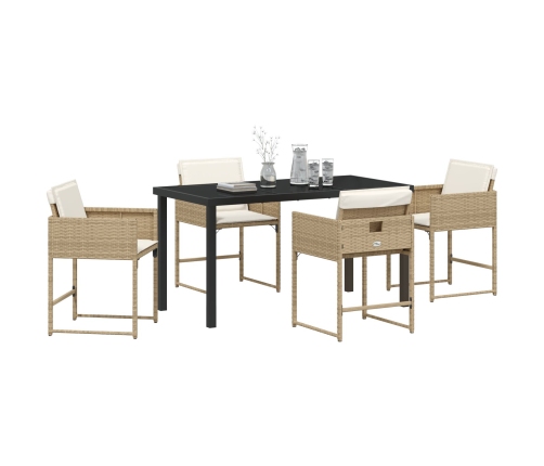 Conjunto de Comedor de Jardín de 5 Piezas con Cojines Beige Ratan PE