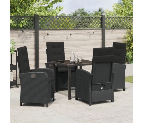 Conjunto de Comedor de Jardín de 5 Piezas  con Cojines Poliratán Negro