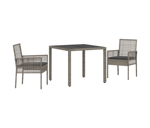 Conjunto de Comedor de Jardín de 3 Piezas con Cojines Gris de Poliratán