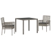 Conjunto de Comedor de Jardín de 3 Piezas con Cojines Gris de Poliratán