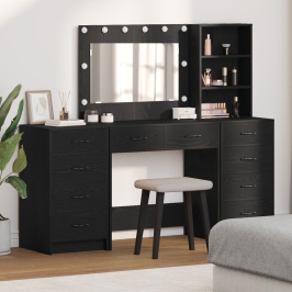 Juego de Mesa de Tocador de 3 Piezas  con LED de Madera Negra
