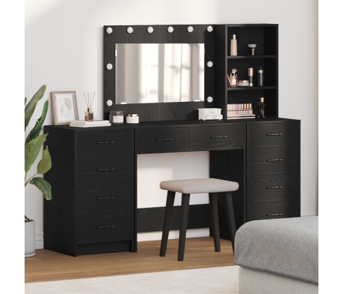 Juego de Mesa de Tocador de 3 Piezas  con LED de Madera Negra