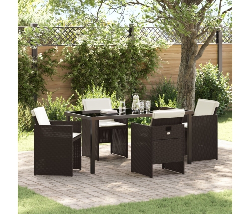 Conjunto de Comedor de Jardín de 5 Piezas con Cojines de Poliratán Marrón