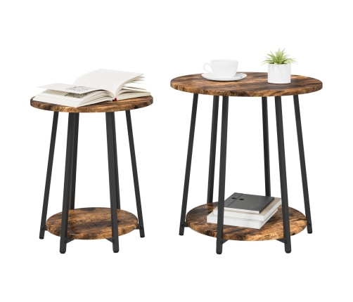 Mesa lateral  de 2 piezas en madera de roble ahumado y metal