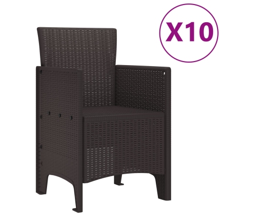 Conjunto de Comedor de Jardín de 11 Piezas Marrón Ratán Poliéster