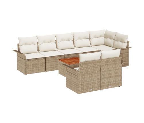 Conjunto de Sofás de Jardín de 9 Piezas con Cojines Beige Poliratán Acacia