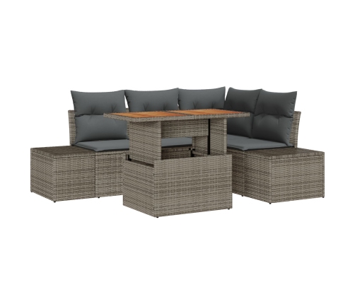 Conjunto de Comedor de Jardín de 5 Piezas con Cojines Gris Ratán Poli Acacia