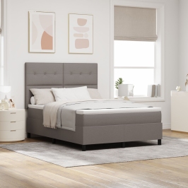 Cama con Base de Muelles y Colchón Taupe 140x200 cm Tela