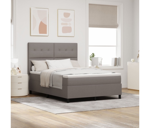 Cama con Base de Muelles y Colchón Taupe 140x200 cm Tela