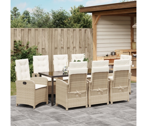 Conjunto de Comedor de Jardín de 9 Piezas  con Cojines Beige Ratán Poliéster
