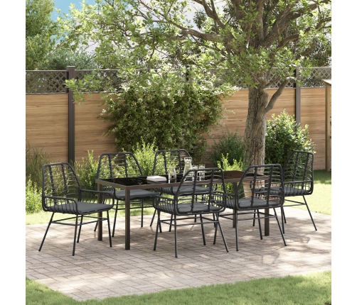 Conjunto de comedor de jardín  de 7 piezas con cojines negro poliratán