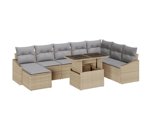 Conjunto de Sofás de Jardín de 9 Piezas con Cojines Beige de Ratán Polipropileno