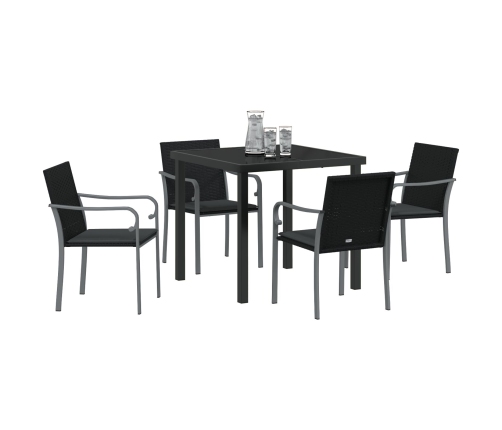 Conjunto de Comedor de Jardín de 5 Piezas con Cojines de Poliratán Negro